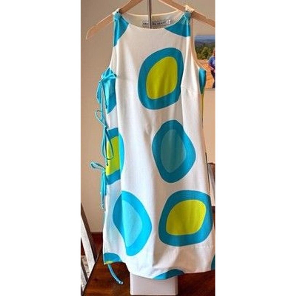 Gretchen Scott Shrimp XXS Dress Turquoise Lime Geometric Side Tie Mod Resort